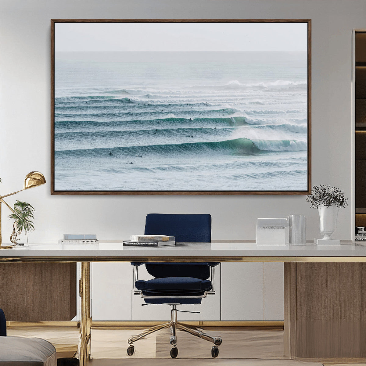 Ocean Waves Wall Art Canvas Print – Framed Surfer Lineup