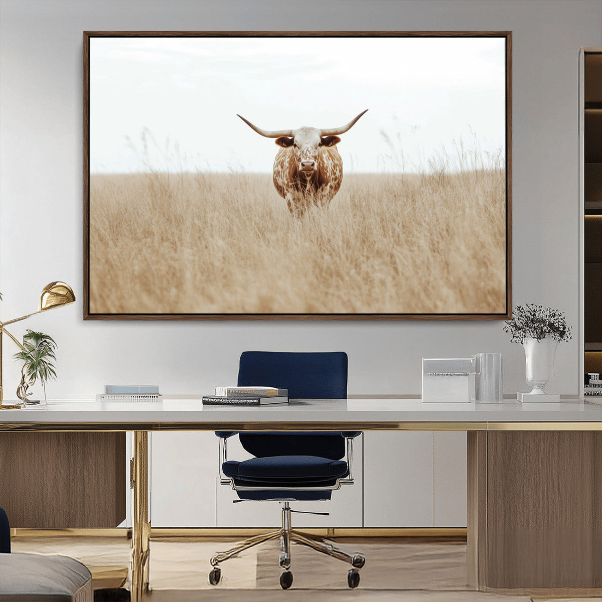 Texas Longhorn Wall Art Canvas Print – Framed Lone Cattle