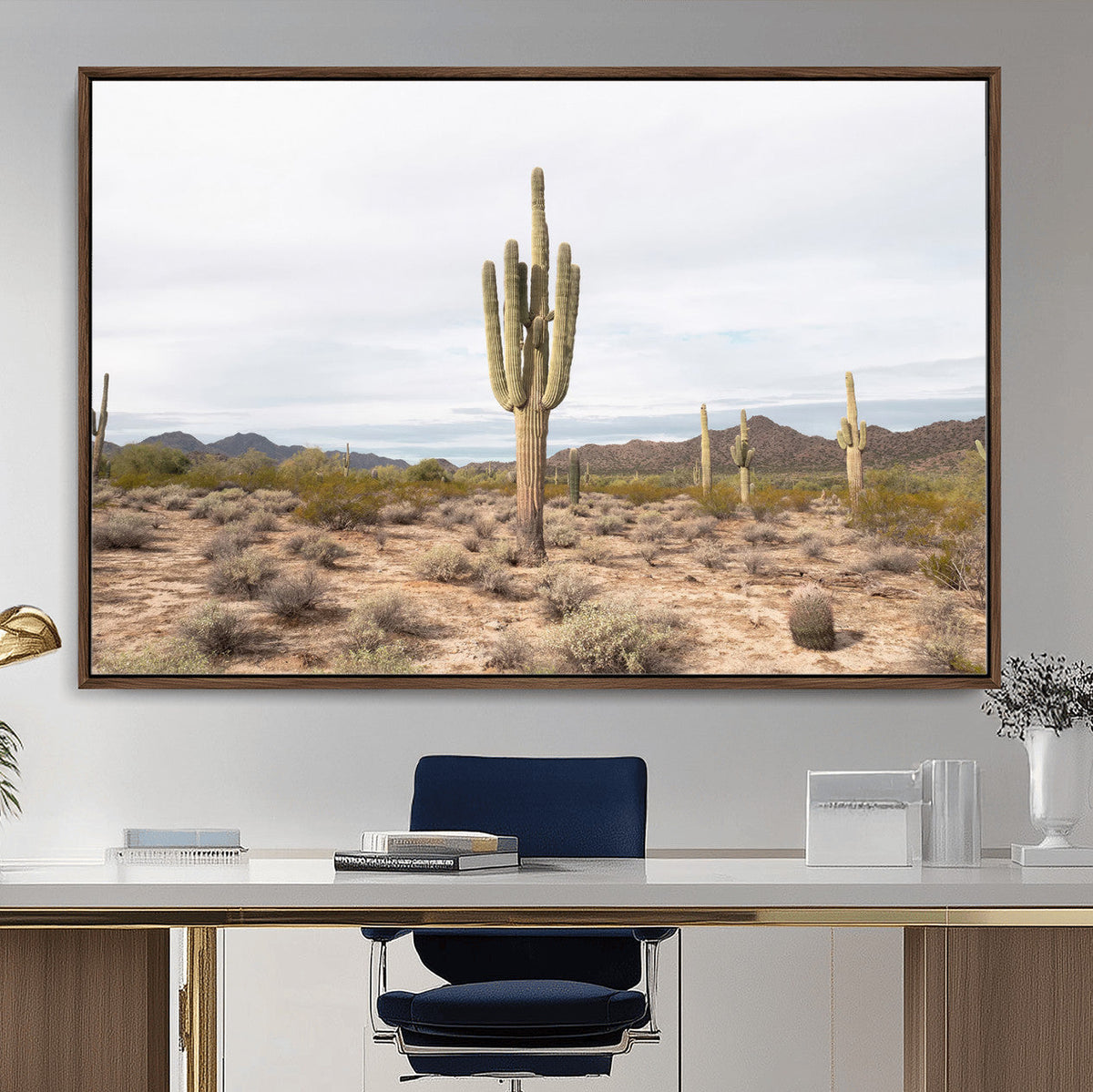 Saguaro Cactus Wall Art – Framed Desert Canvas Artwork,