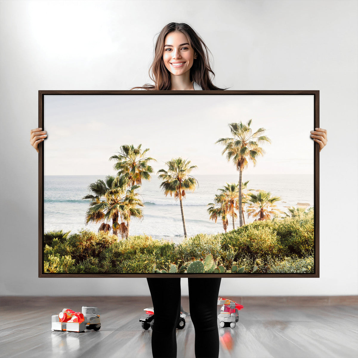 California Coast Palm Trees Wall Art Canvas Print – Framed