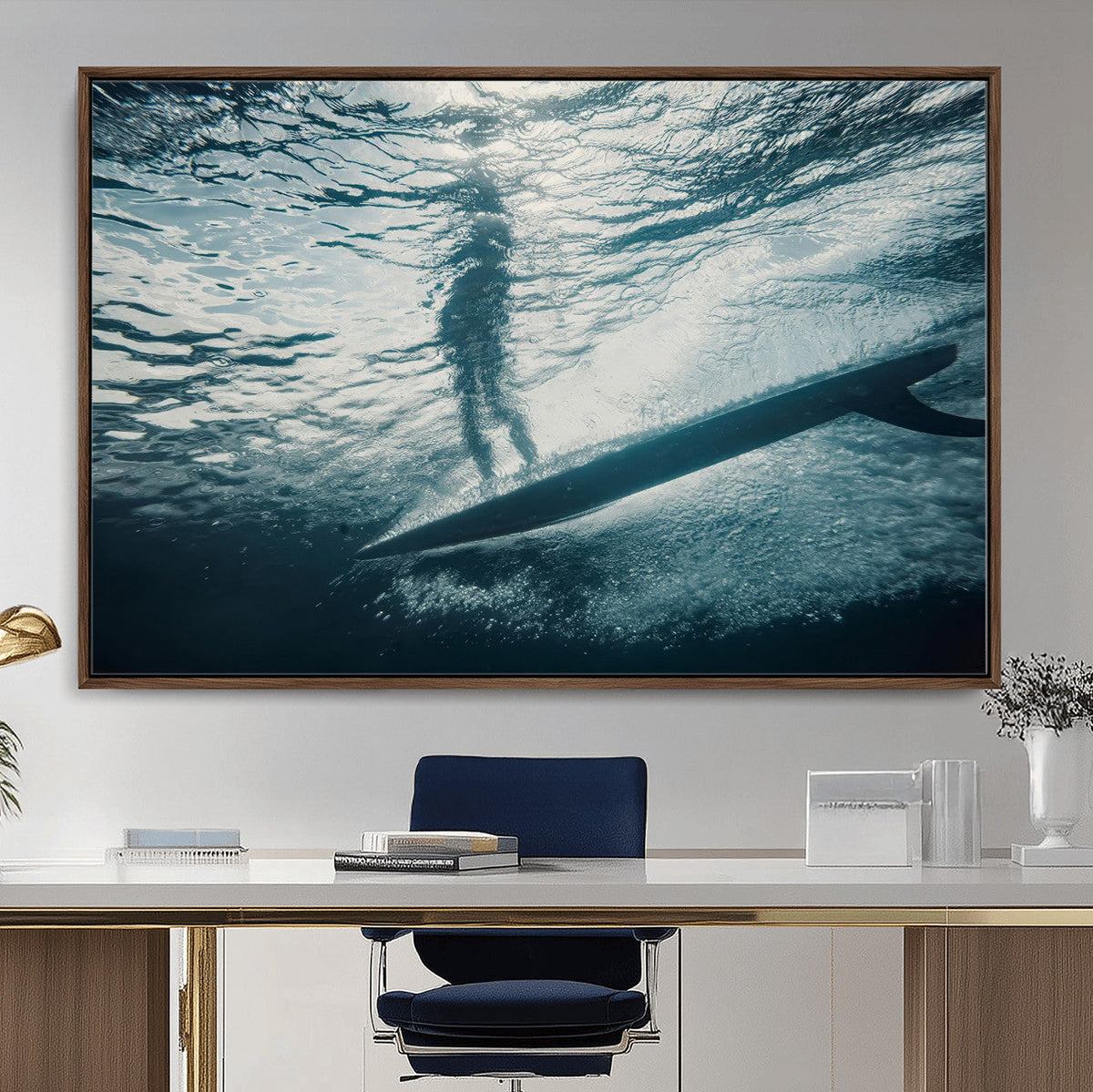 Underwater Surf Wall Art – Framed Ocean Wave Canvas Artwork,