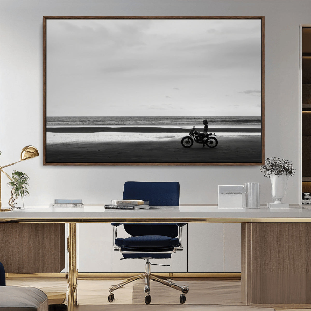 Motorcycle Beach Wall Art Canvas Print – Framed Vintage