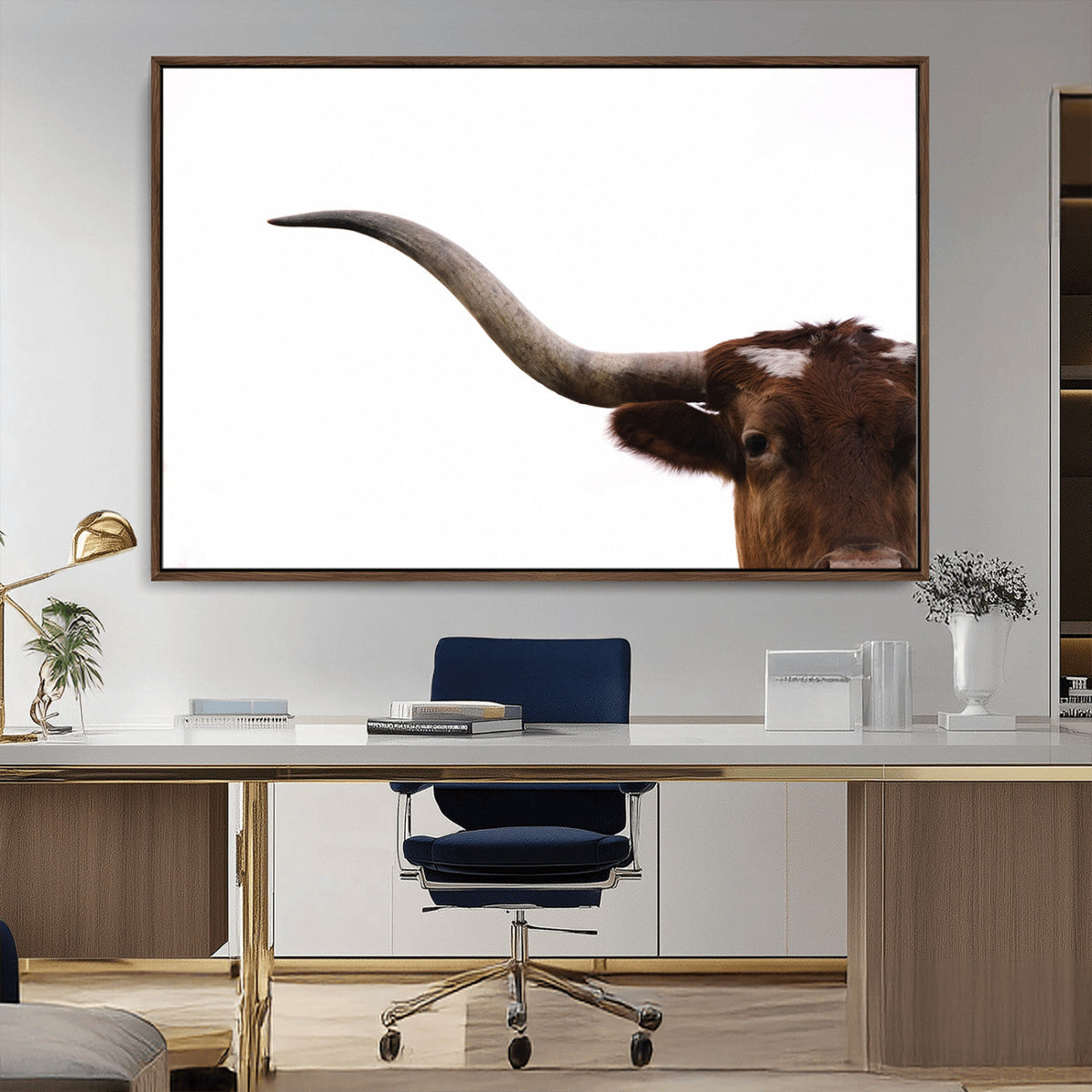 Texas Longhorn Wall Art Canvas Print – Framed Minimalist Cow