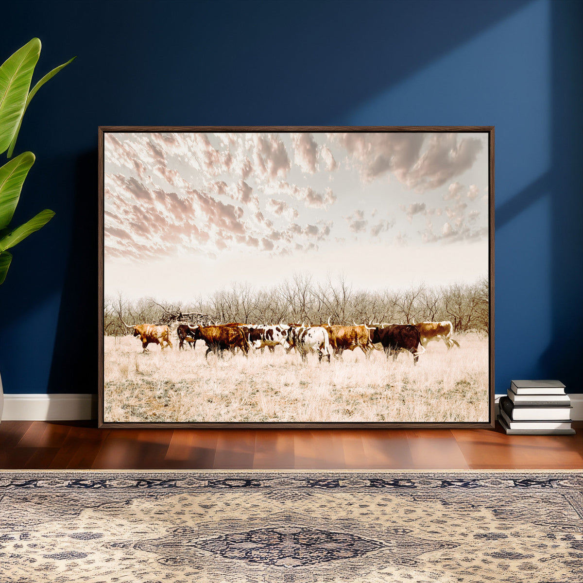Longhorn Cattle Wall Art Canvas Print – Framed Texas Ranch