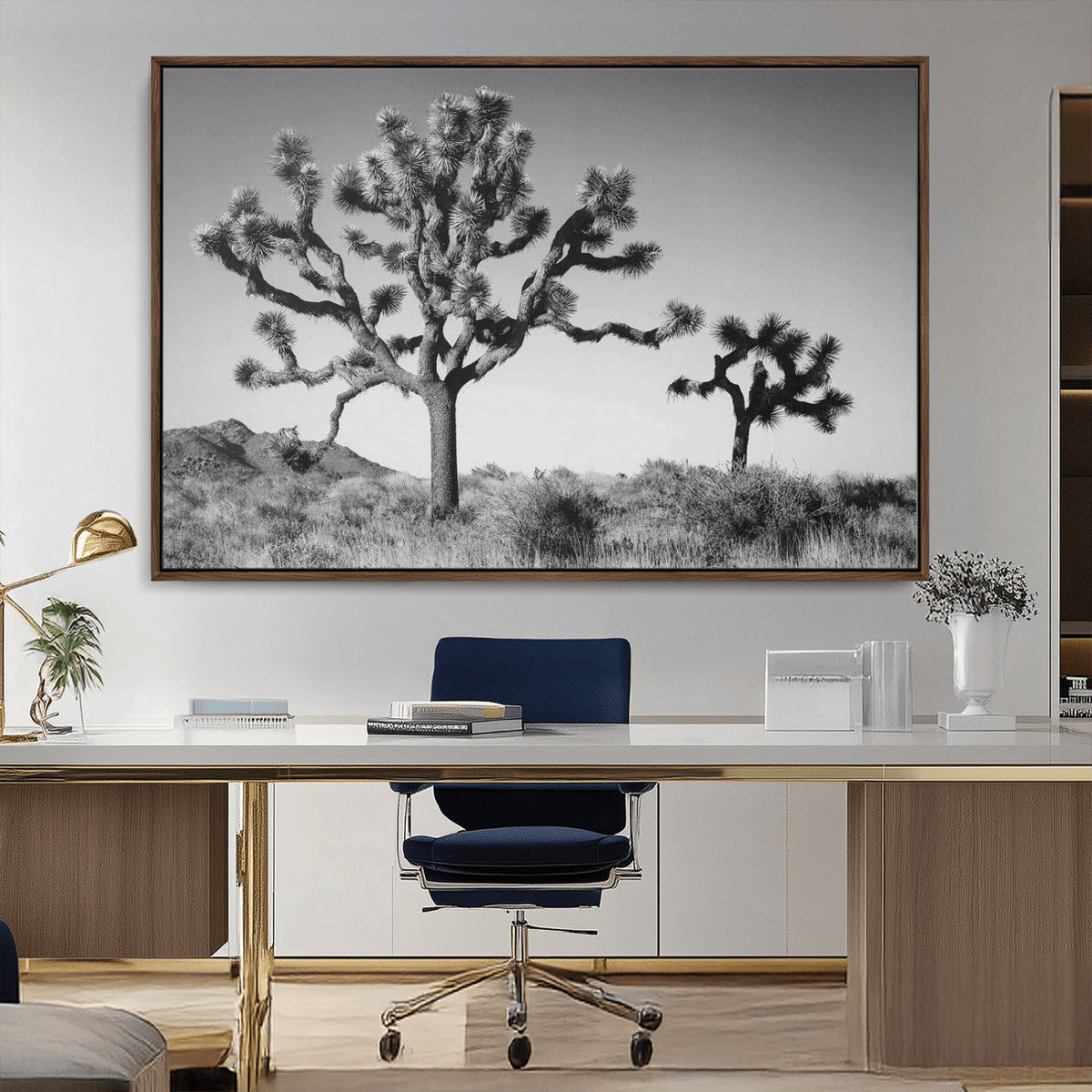 Joshua Tree Wall Art Canvas Print – Framed Monochrome Desert