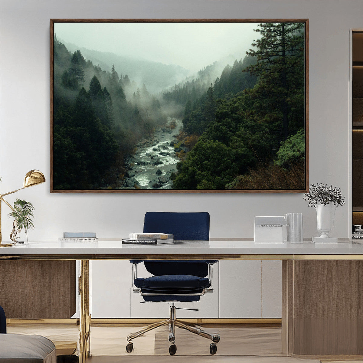 Misty Forest Wall Art Canvas Print – Framed Foggy River