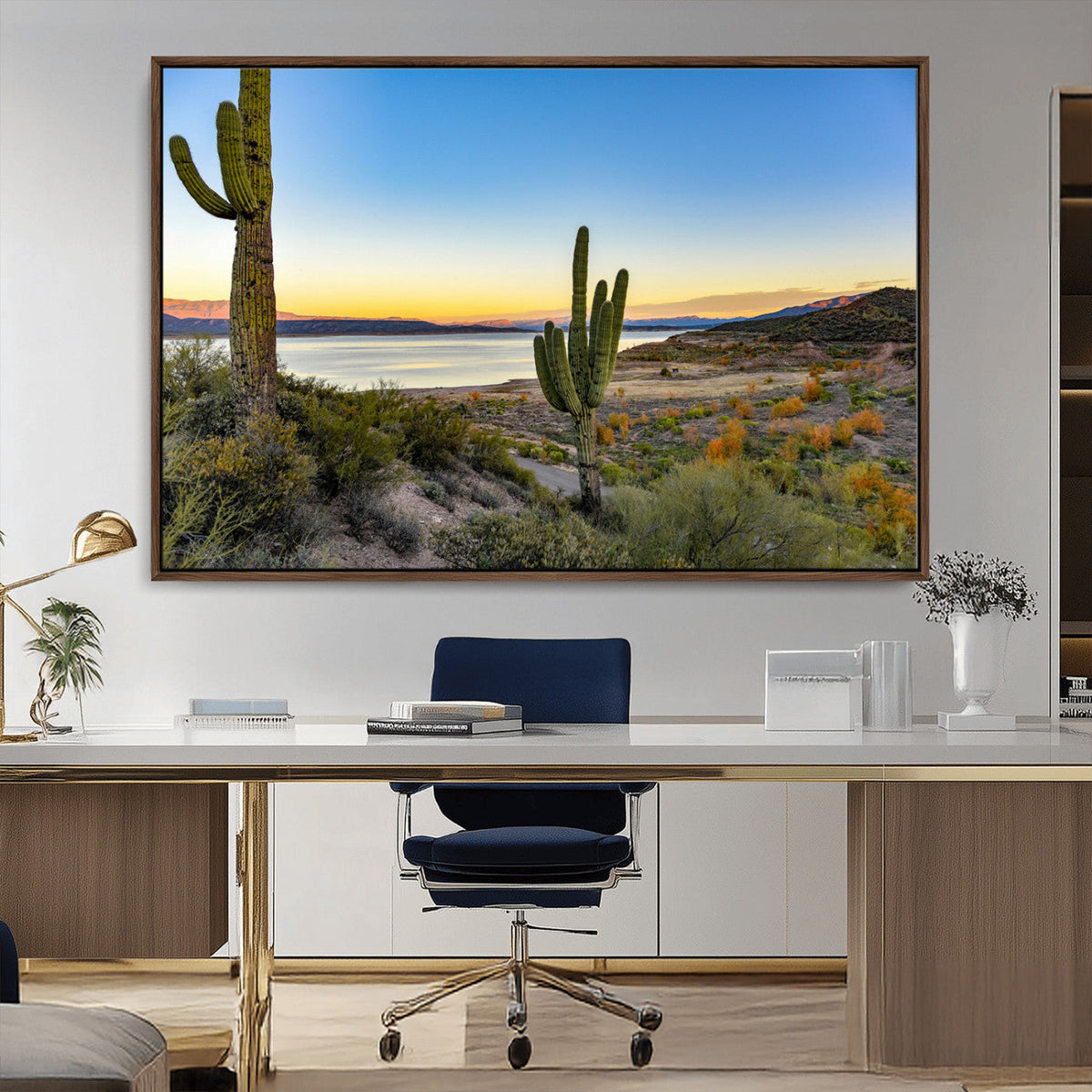 Saguaro Cactus Wall Art Canvas Print – Framed Desert Sunset