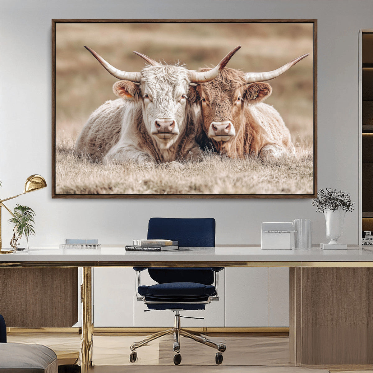 Couple Highland Cows Wall Art Canvas Print – Peaceful Meadow