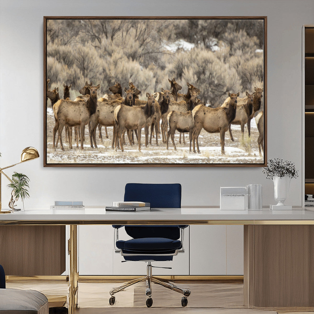 Majestic Elk Herd Winter Canvas, Elk Herd Winter Landscape