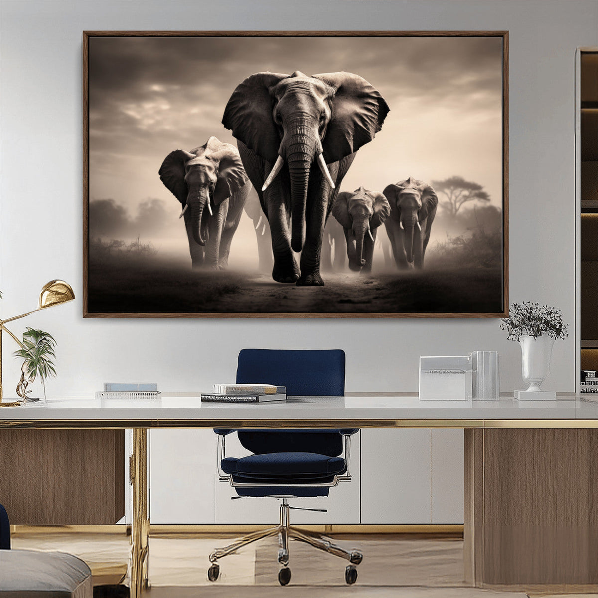 Elephant Family Wall Art Canvas Print, Framed Elephant Wall