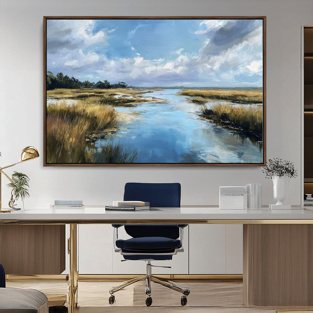 Marshland Wall Art Canvas Print – Serene Water Reflection