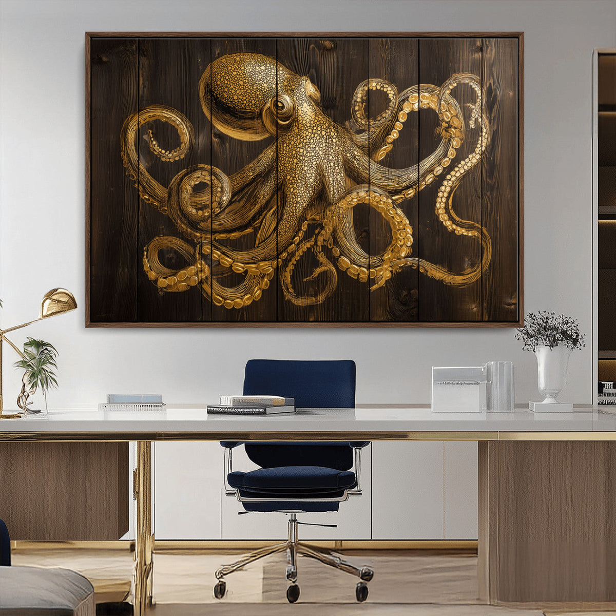 Octopus Wall Art Canvas Print – Wooden Art Sea Creature