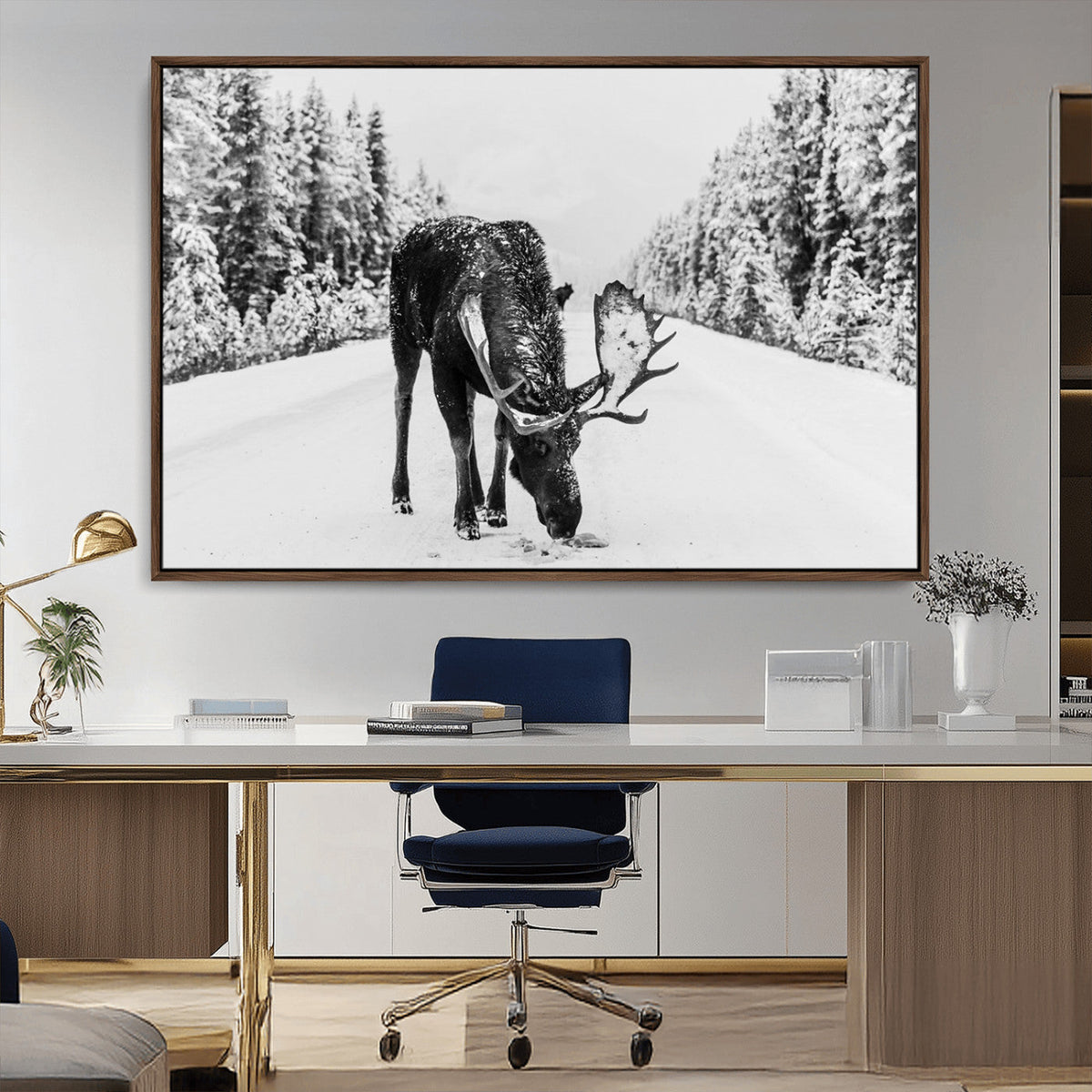 Moose Wall Art Canvas Print – Winter Snowy Forest Antlers