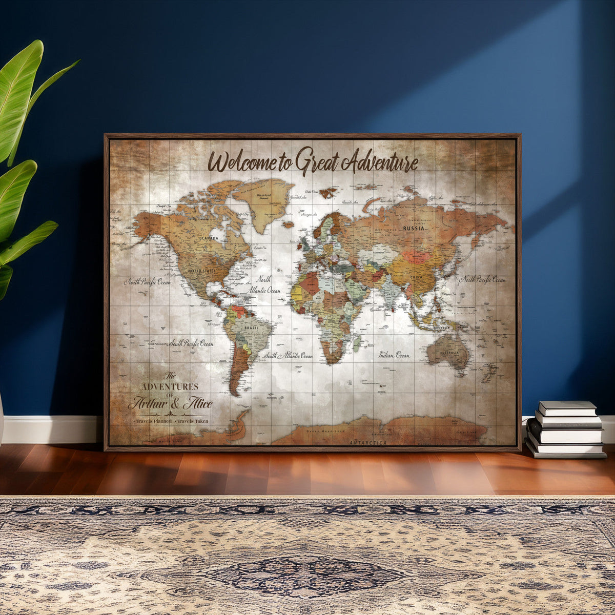 Personalized Vintage Map Wall Art Canvas Print – Custom Push