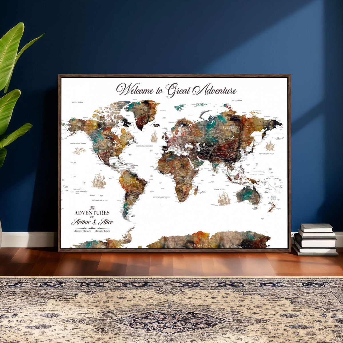 Customizable Framed World Map Canvas Print – Personalized