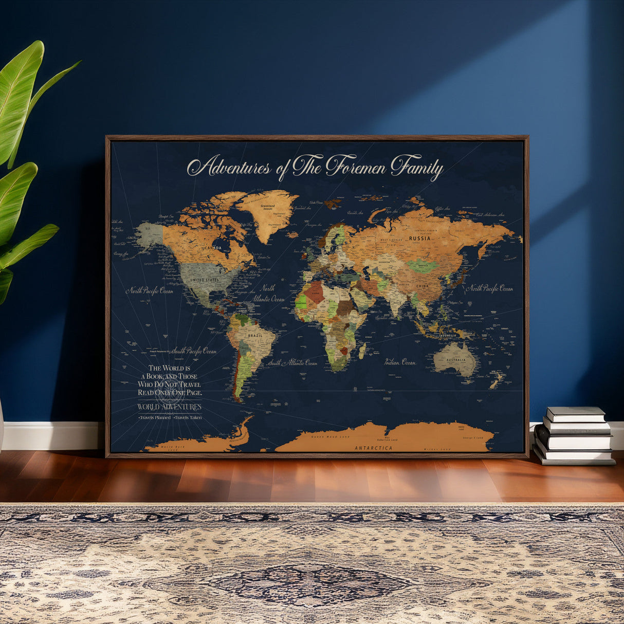 Custom Push Pin World Map Wall Art Canvas Print – Personalized Travel Tracker with Pins Framed Large for Home and Office Decor