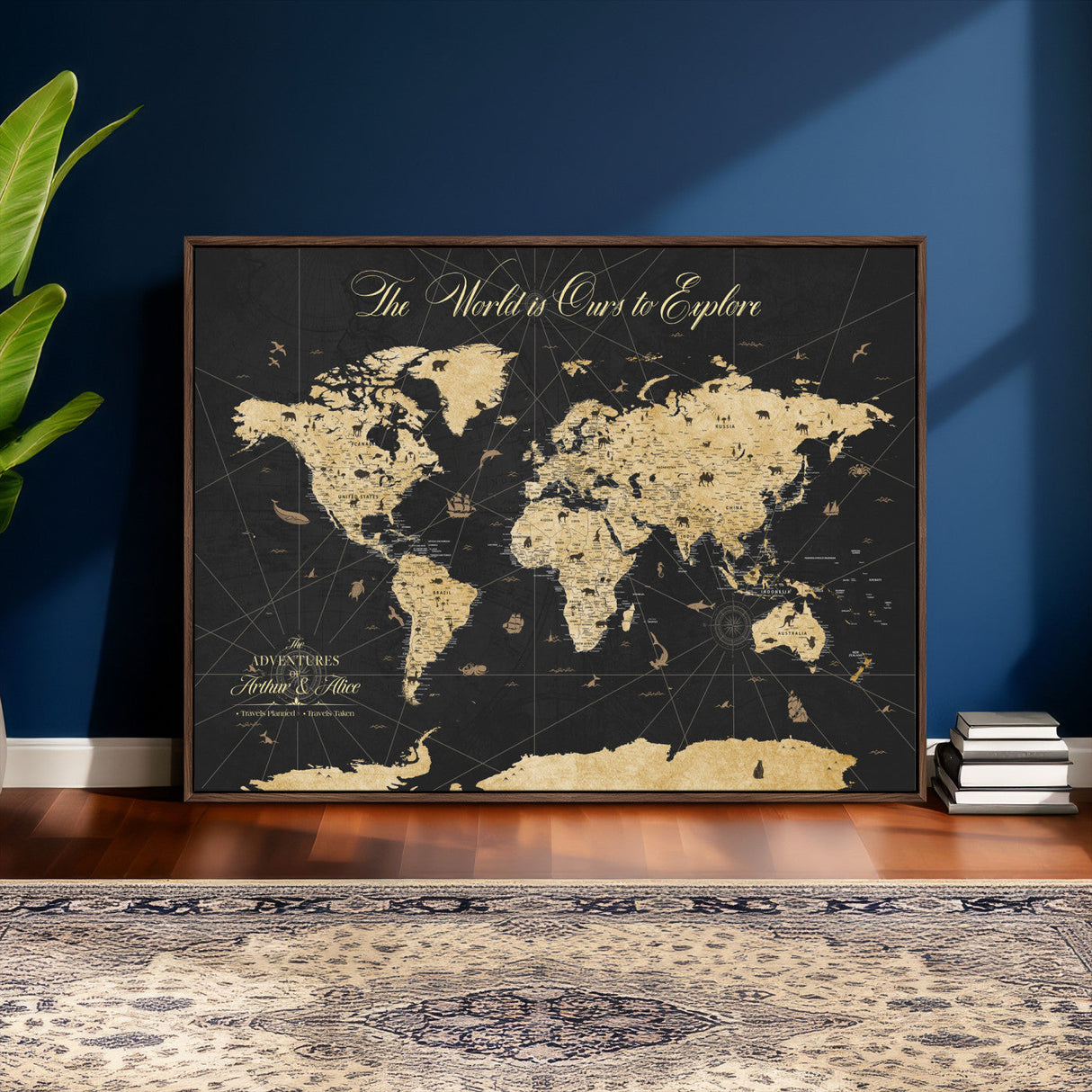 Custom Push Pin World Map Wall Art Canvas Print – Personalized Travel Tracker with Pins Framed Large for Home and Office Decor