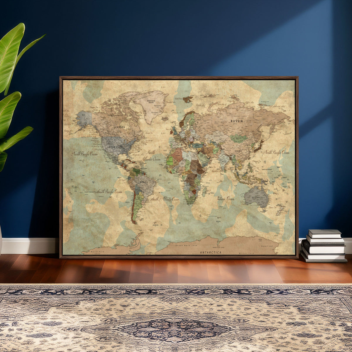 Vintage World Map Wall Art | Ready to Hang and Framed