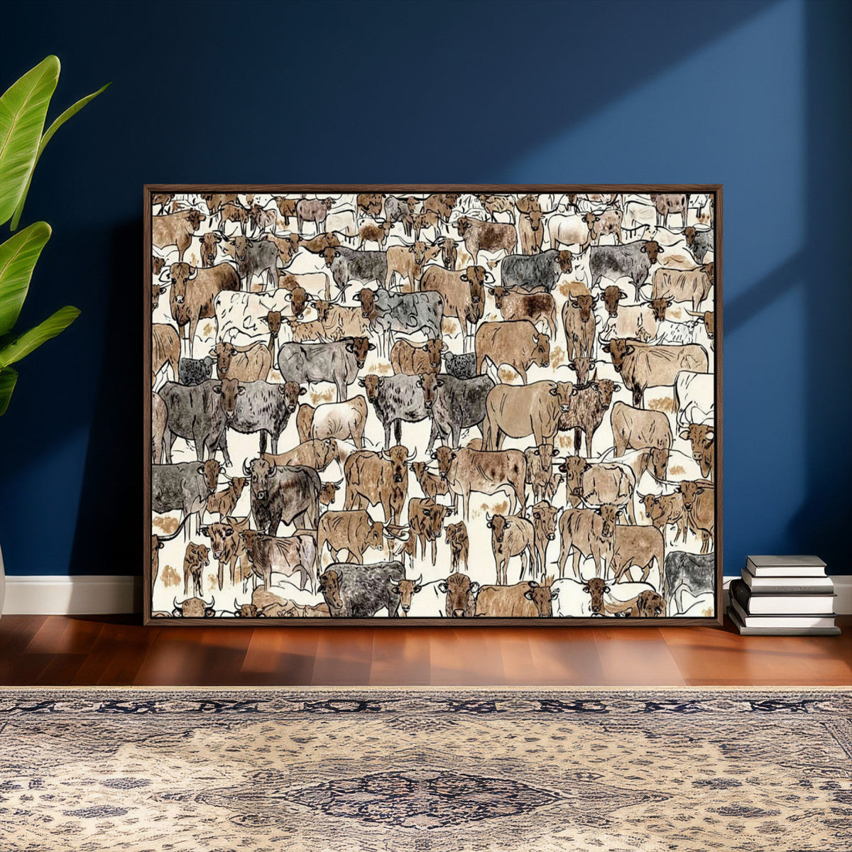 Abstract Longhorn Wall Art Canvas Print - Cow Animal Drawing