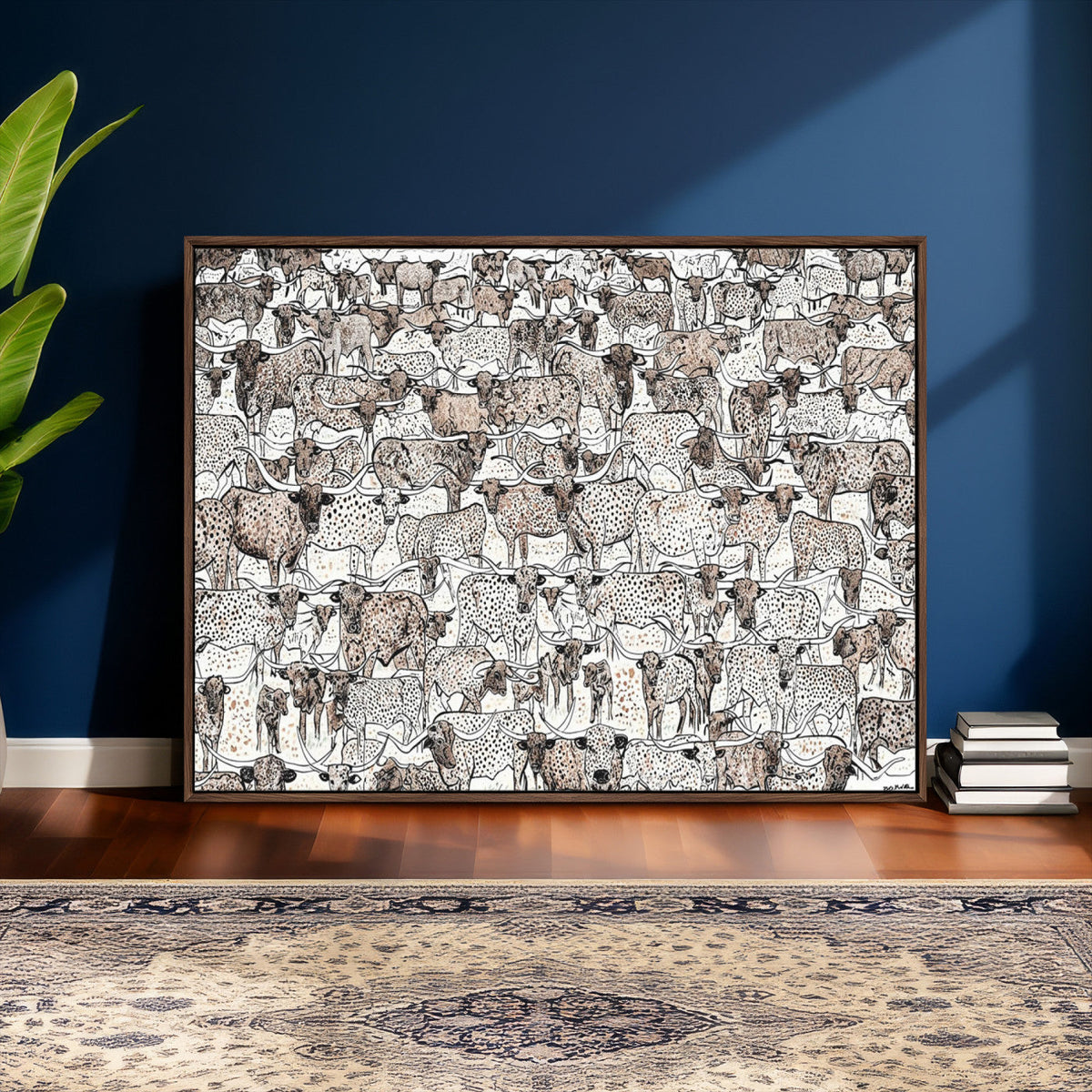 Abstract Texas Cow Wall Art Canvas Print - Farm Longhorn