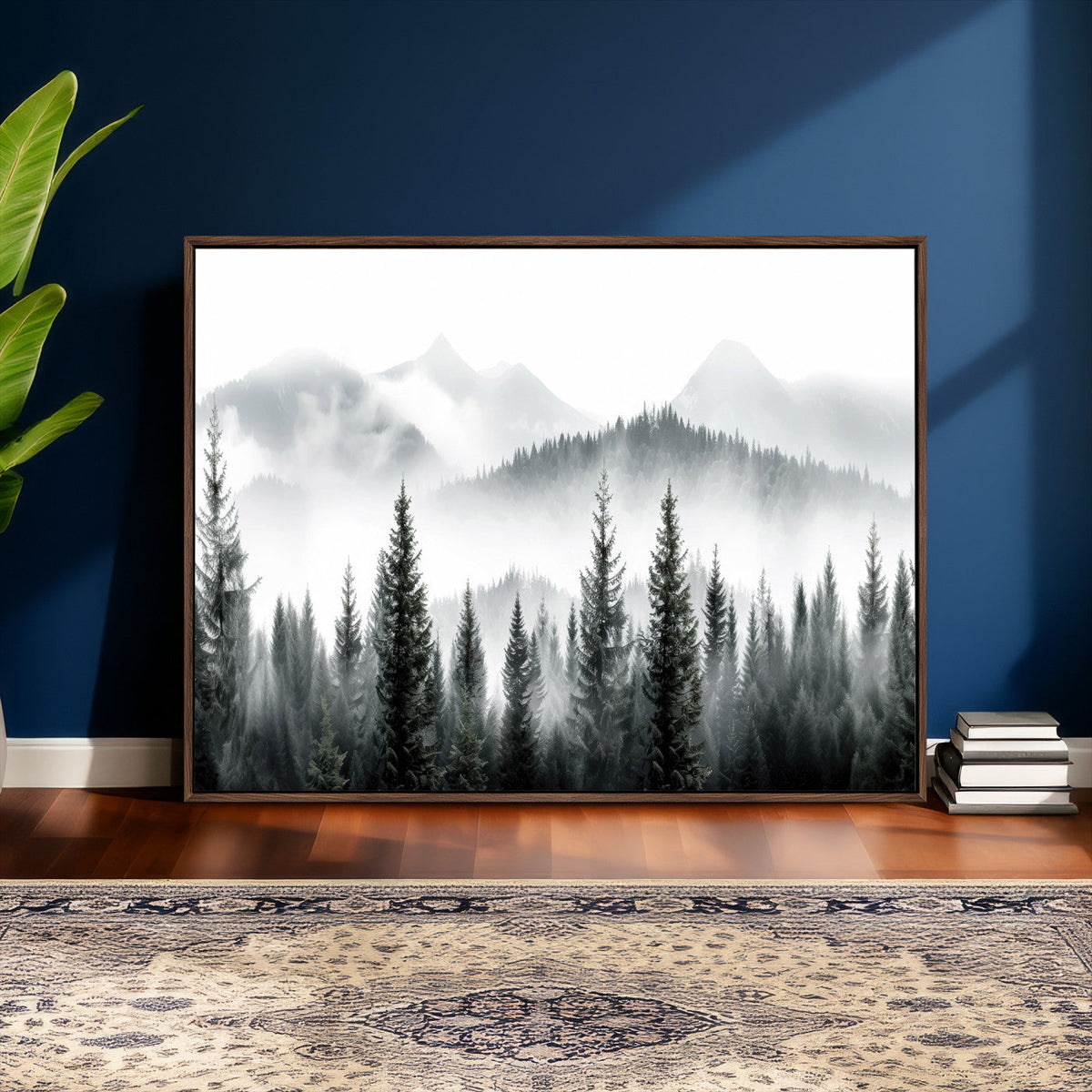 Misty Pine Forest Mountain Landscape Wall Art Canvas Print