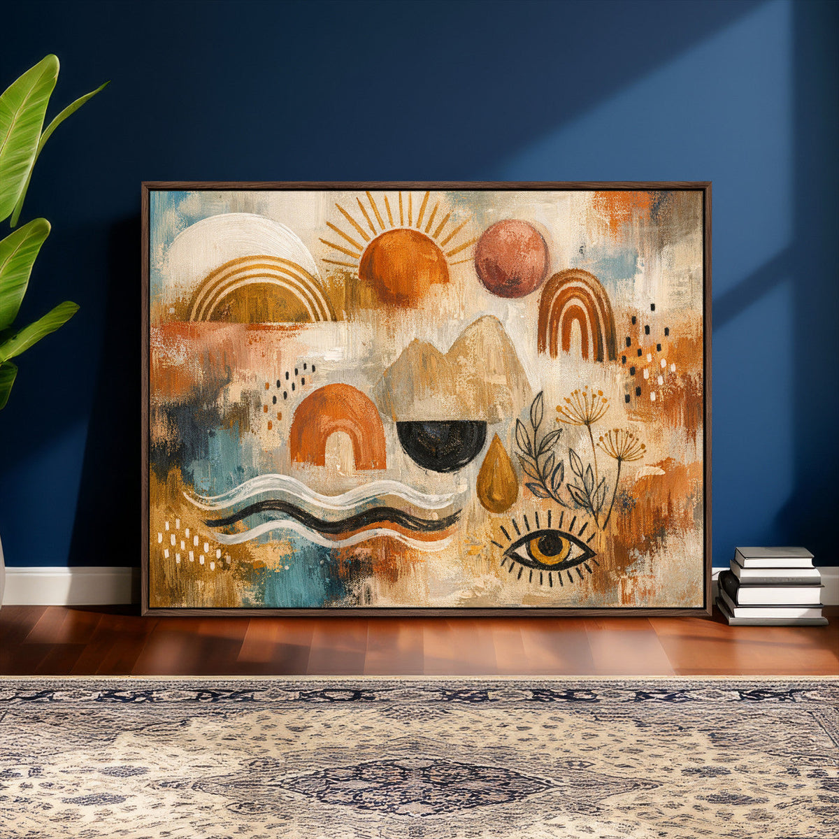 Geometric Boho Abstract Wall Art Canvas Print, Orange Blue