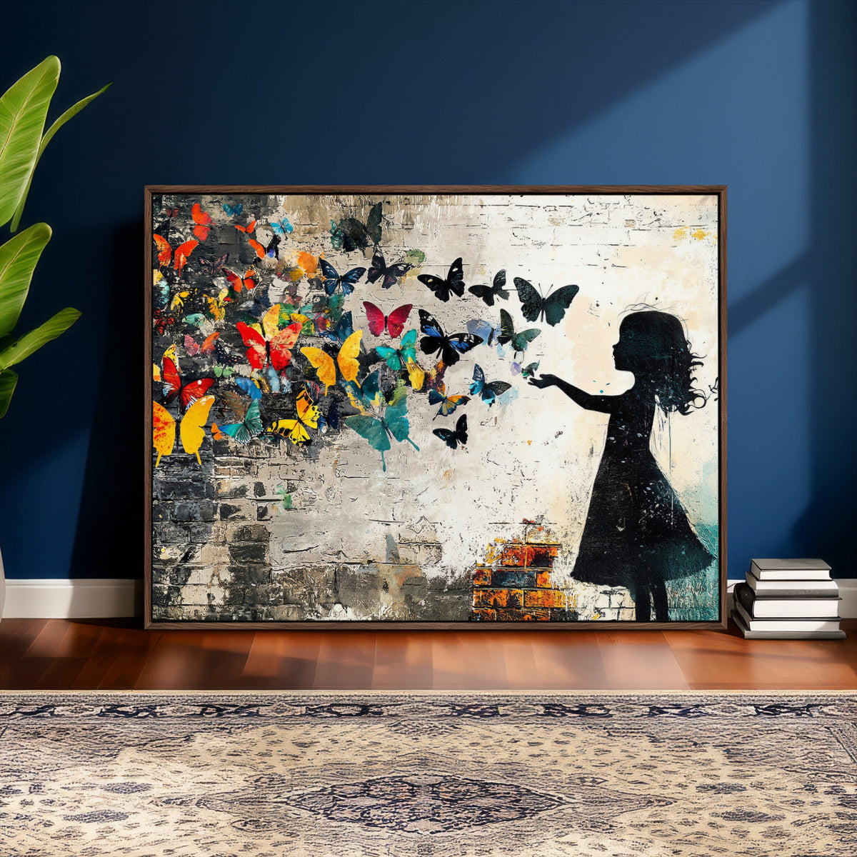Banksy Butterfly Girl Wall Art Canvas Print, Framed Street