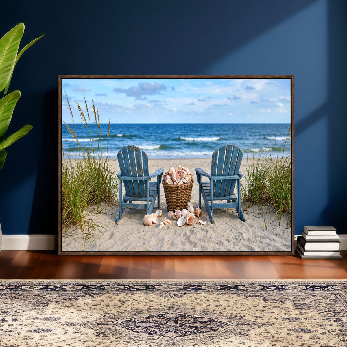 Large Beach Canvas Wall Art Coastal Adirondack Chairs Ocean