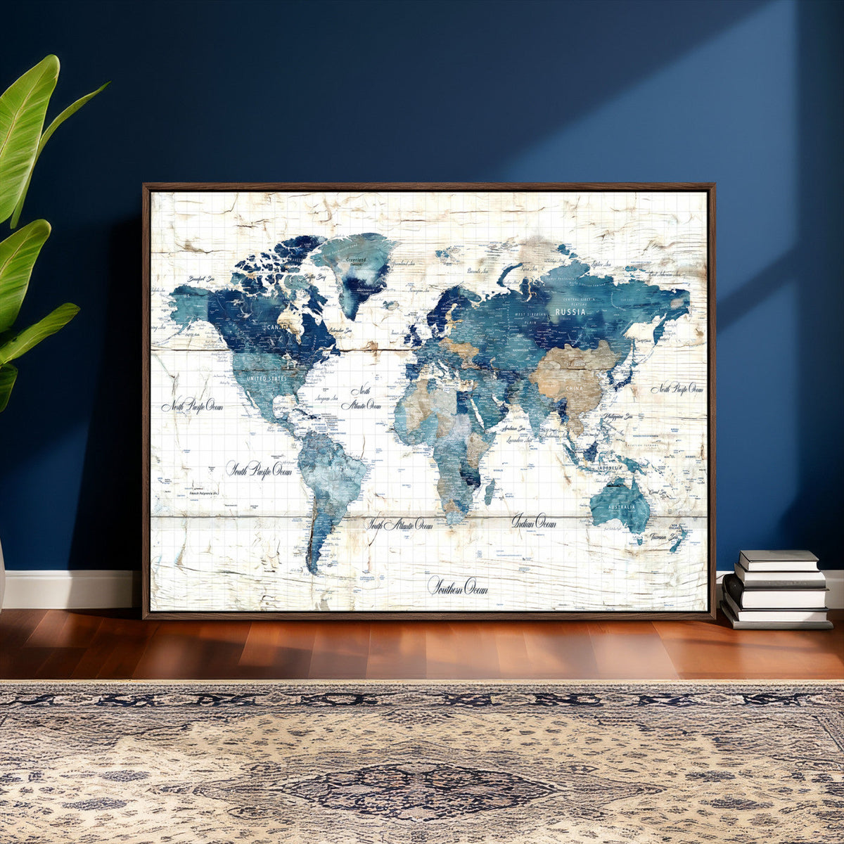 Watercolor World Map Canvas Wall Art Print – Abstract