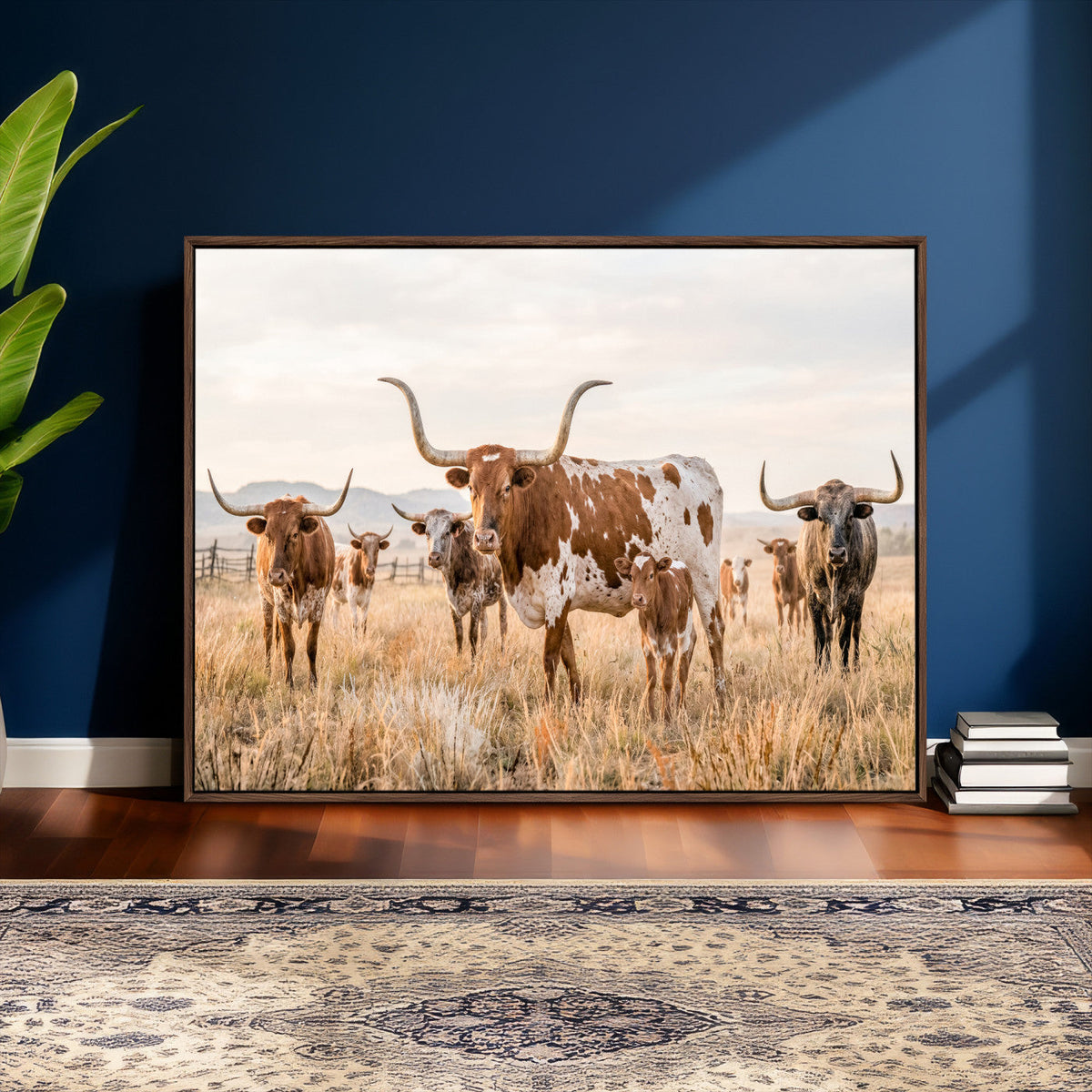 Texas Longhorn Canvas Wall Art, Rustic Farm Animal Photography Print, Farmhouse Country Decor, Western Ranch Art