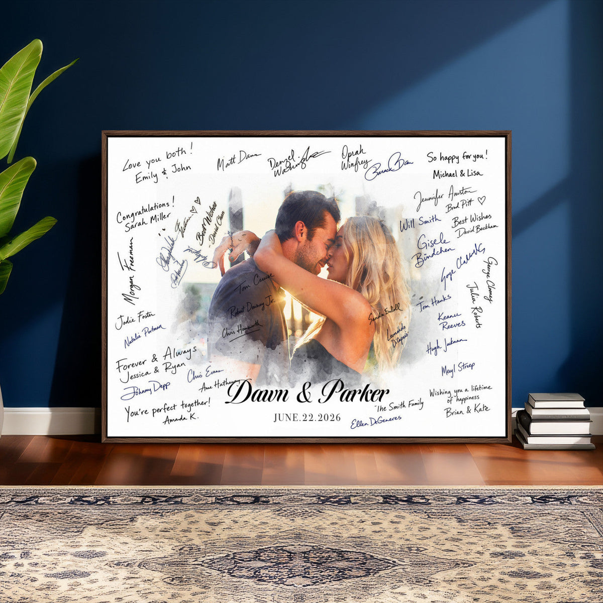 Wedding Guest Book Alternative Wall Art Canvas Print, Personalized Wedding Signature Poster, Custom Couple Photo Guestbook Canvas, Bridal Shower Reception Decor