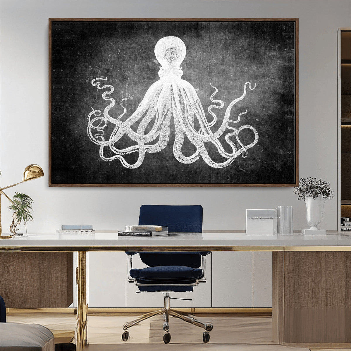 Black White Octopus Wall Art Canvas Print