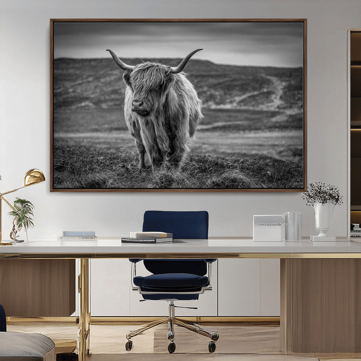 Fluffy Cattle Wall Art Print, Highland Cow Canvas, Framed