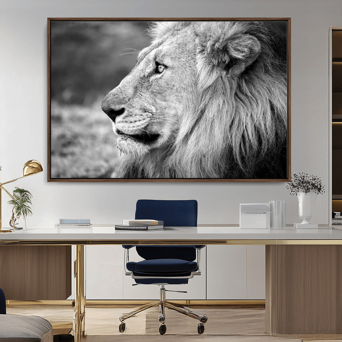 Lion Wall Art Canvas Print – Framed Majestic Wildlife