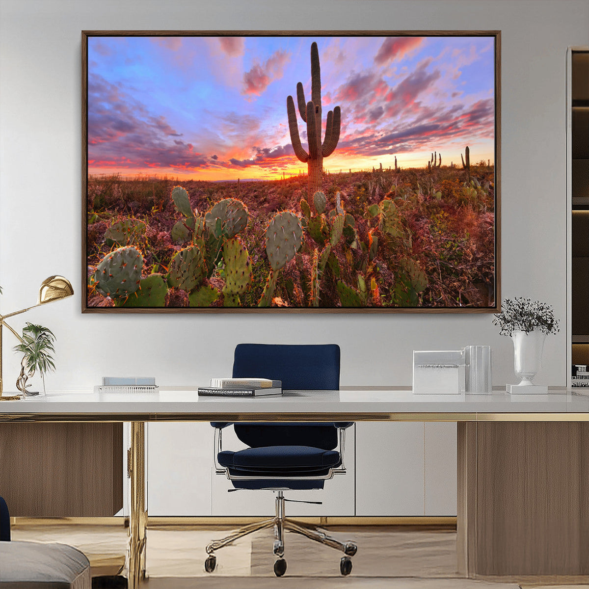 Arizona Desert Wall Art Canvas Print - Framed Deser Sunset