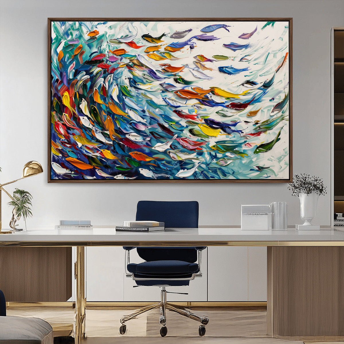 Modern Abstract Fish Shoal Wall Art Canvas Print, Colorful