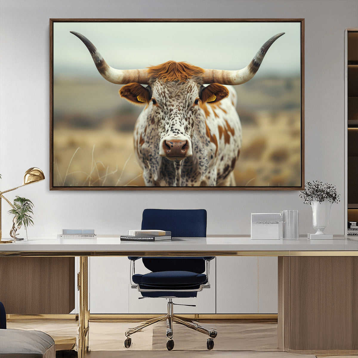 Texas Cow Longhorn Wall Art Canvas Print for Farm House Wall