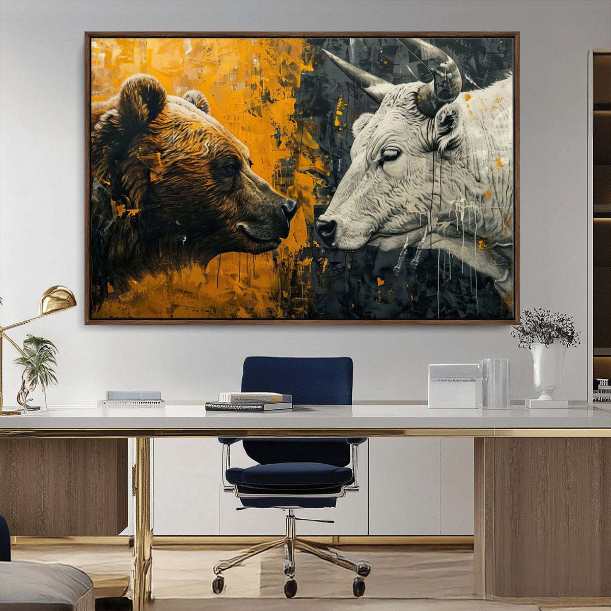Bear and Bull Wall Art Canvas Print – Abstract Animal