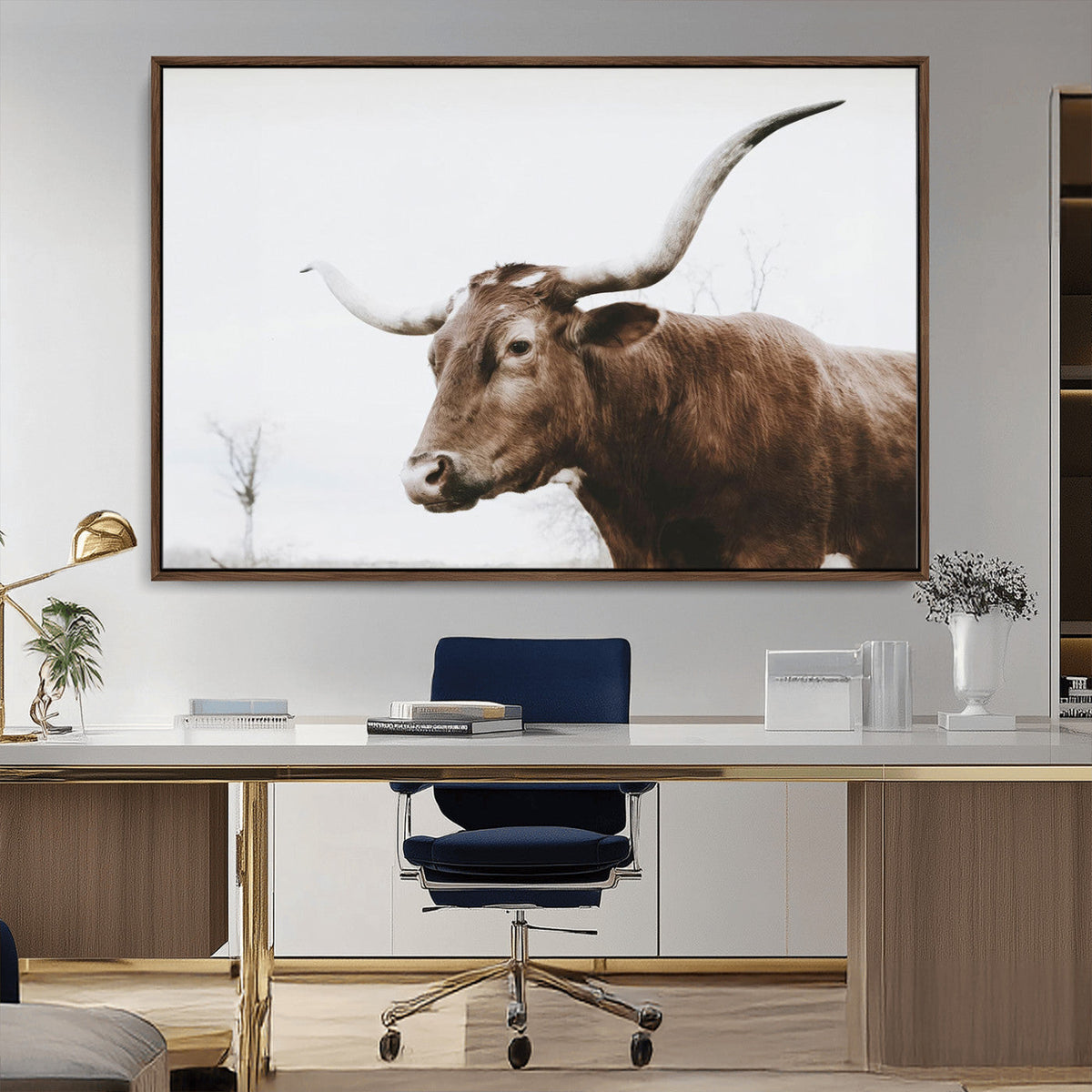 Rustic Bull Wall Art Canvas Print – Modern Longhorn