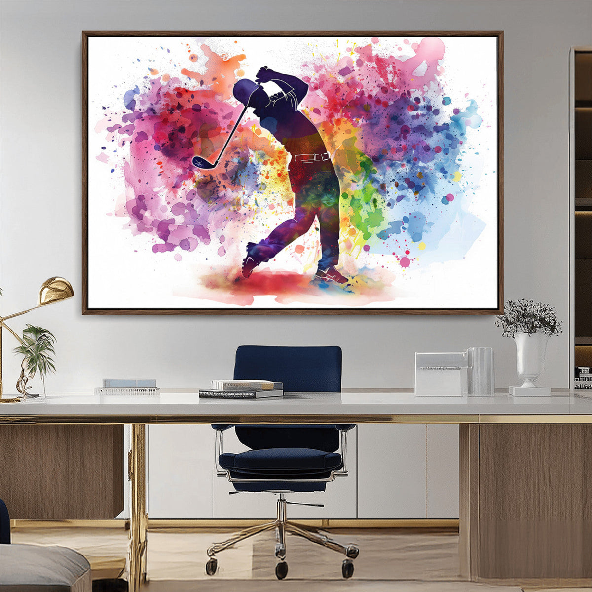 Colorful Golfer Swing Wall Art Canvas Print - Ready to Hang,
