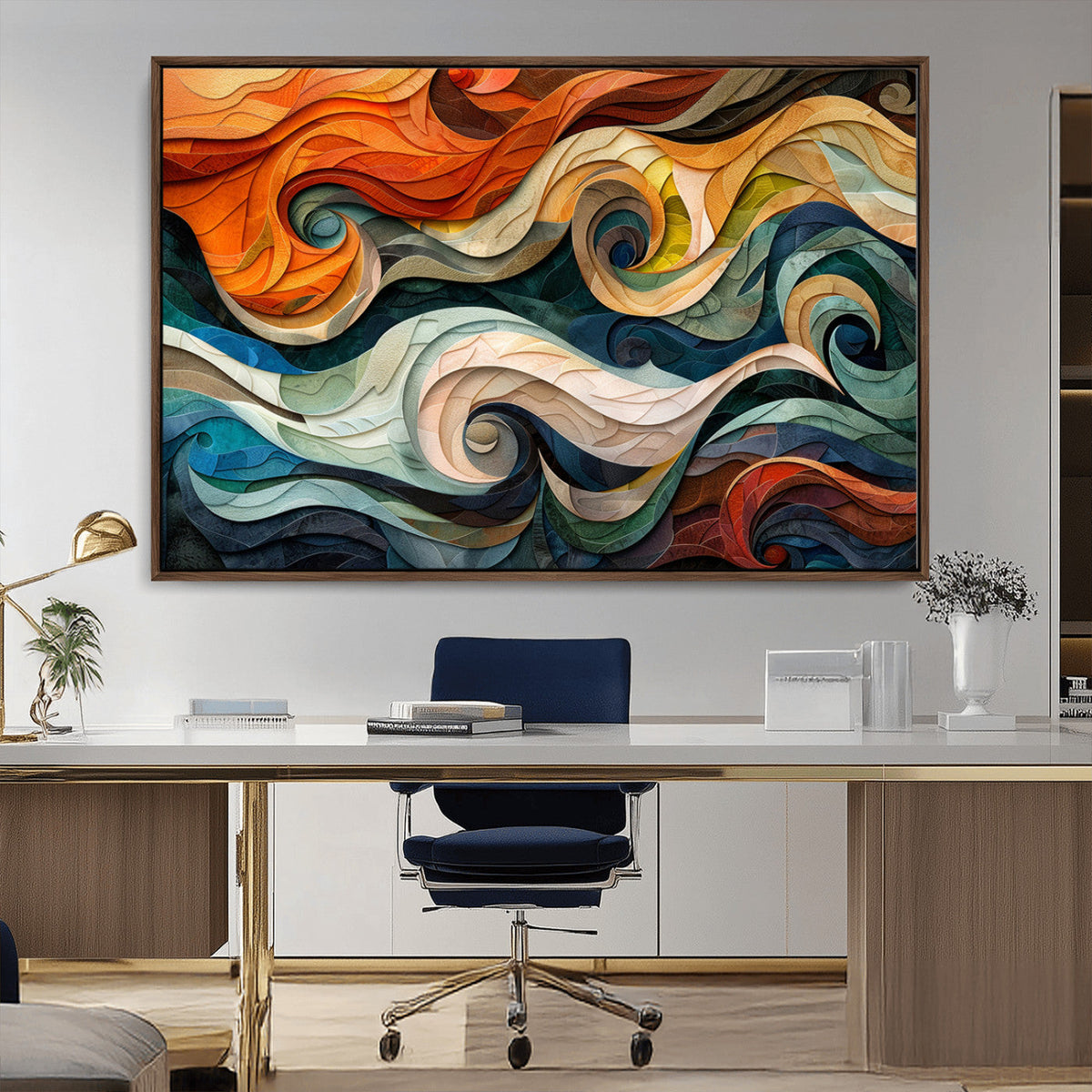 Abstract Wave Wall Art | Ready to Hang Framed Canvas Print |