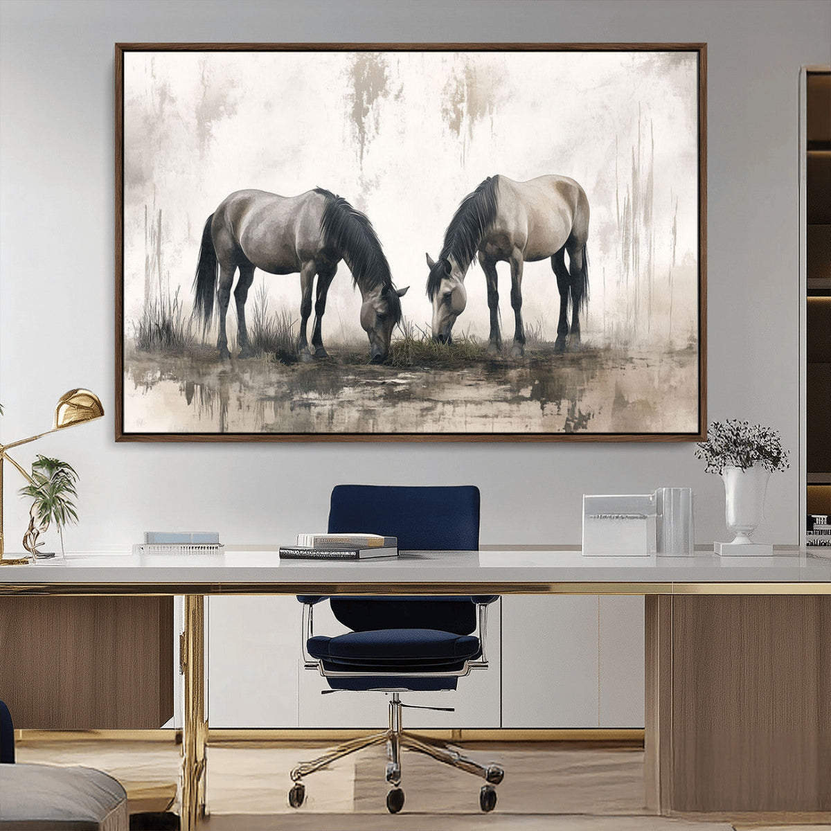 Chines Ink Style Vintage Horses Wall Art Canvas Print for