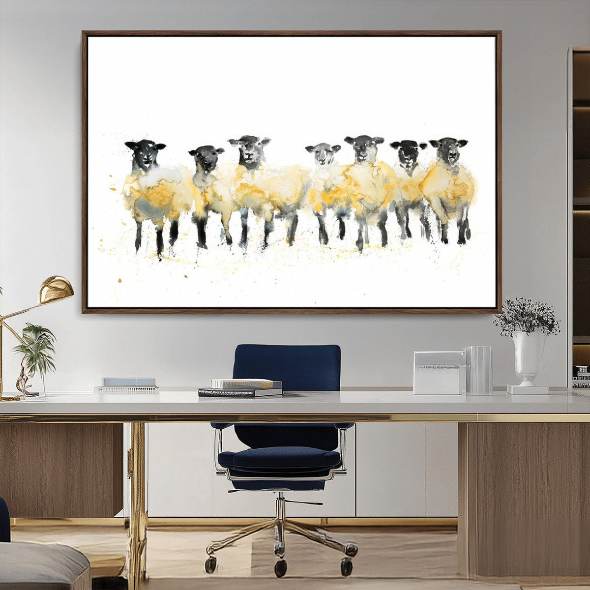 Farmhouse Wall Art Sheep Print | Ready to Hang Framed Canvas