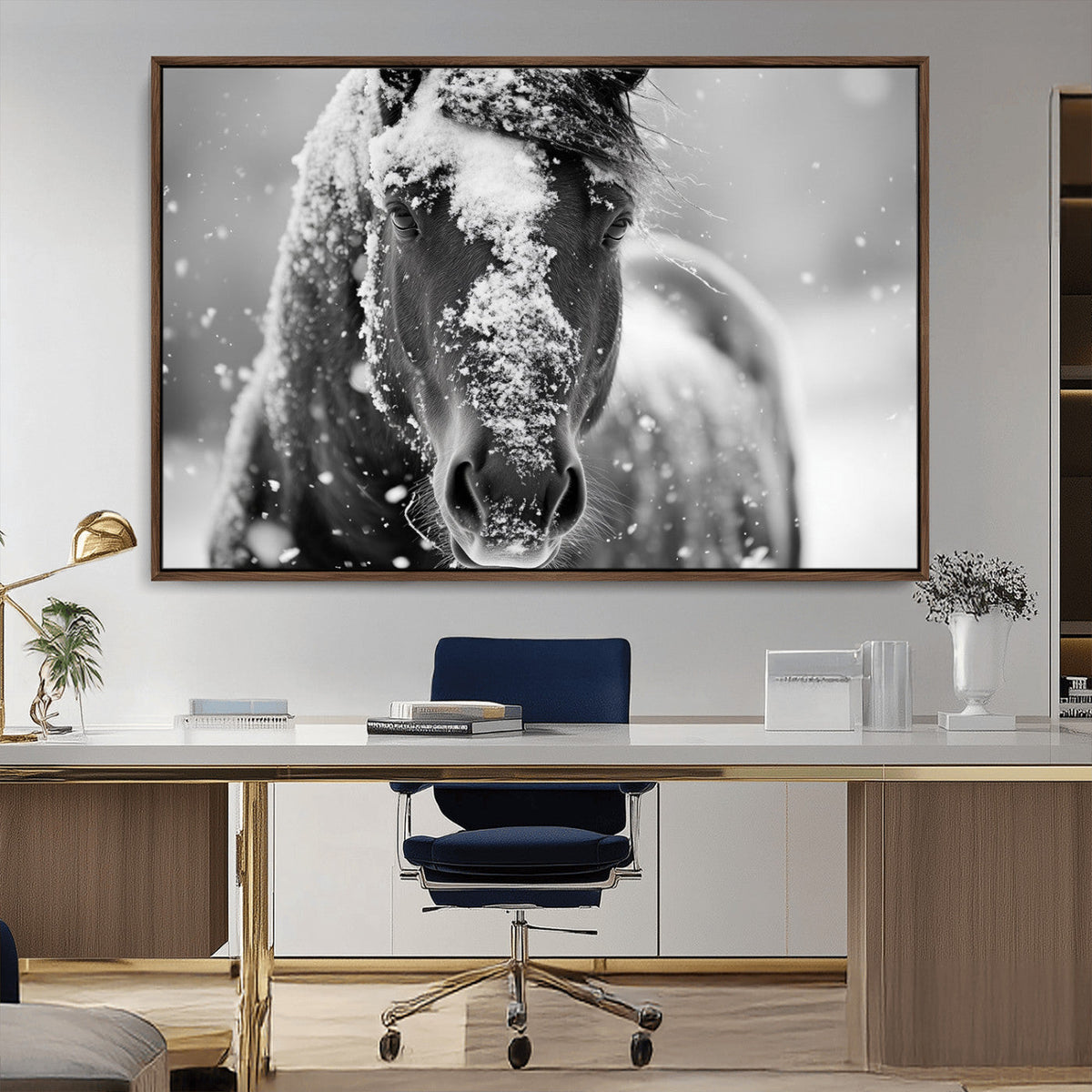 Black and White Horse Winter Wall Art | Ready to Hang and