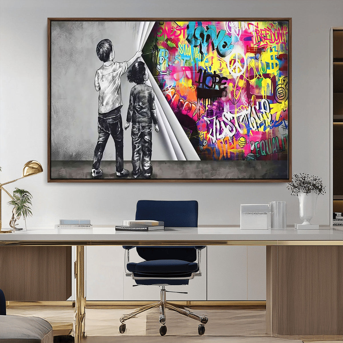 Banksy Print - Street Art Canvas Wall Art - Kids Revealing