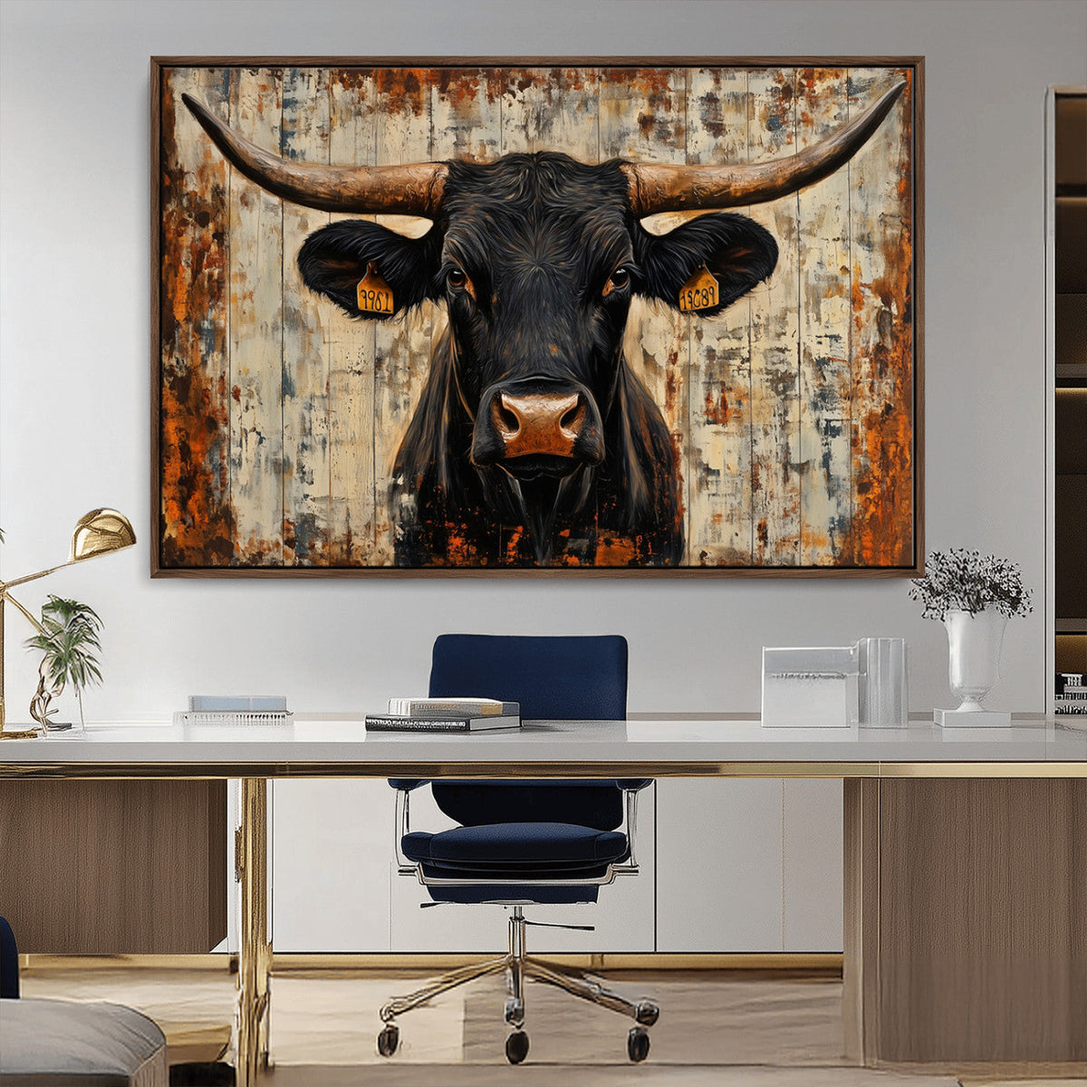 Rustic Texas Artwork Wall Art Canvas Print - Abstract Cow