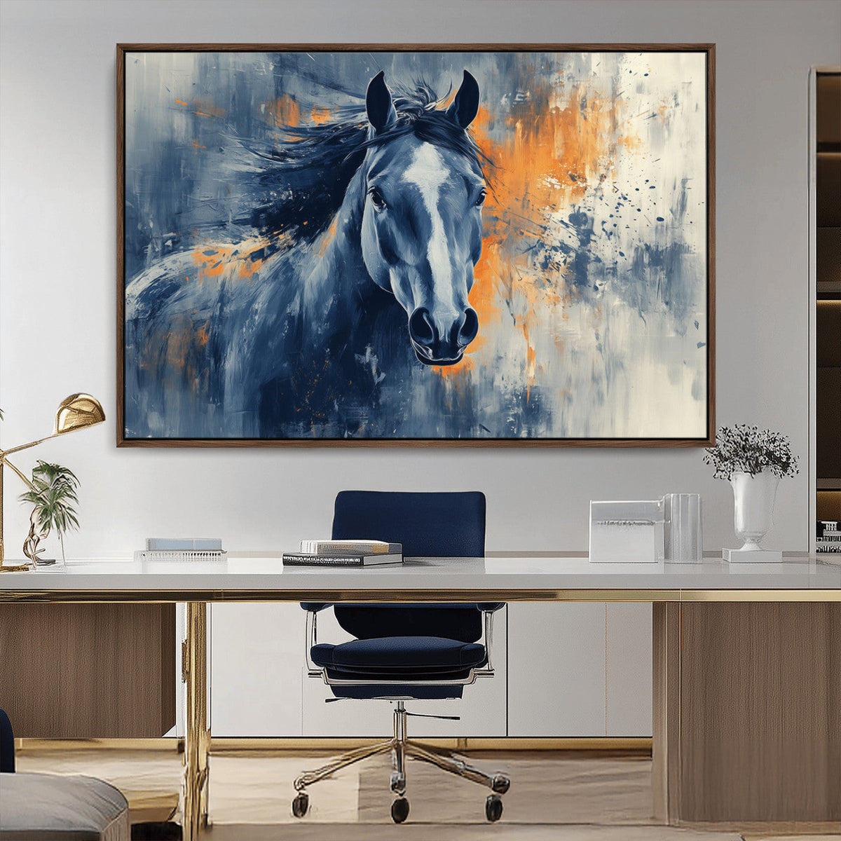 Abstract Blue Horse Wall Art Print Canvas | Horse Wall Art
