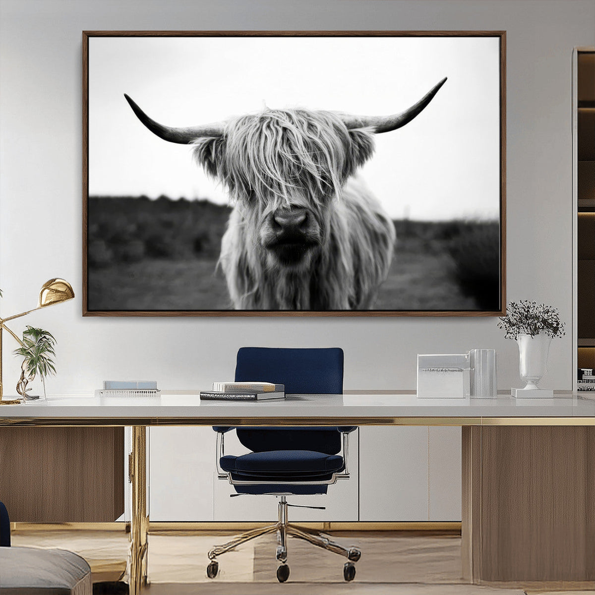 Highland Cow Wall Art | Black and White Farmhouse Decor |