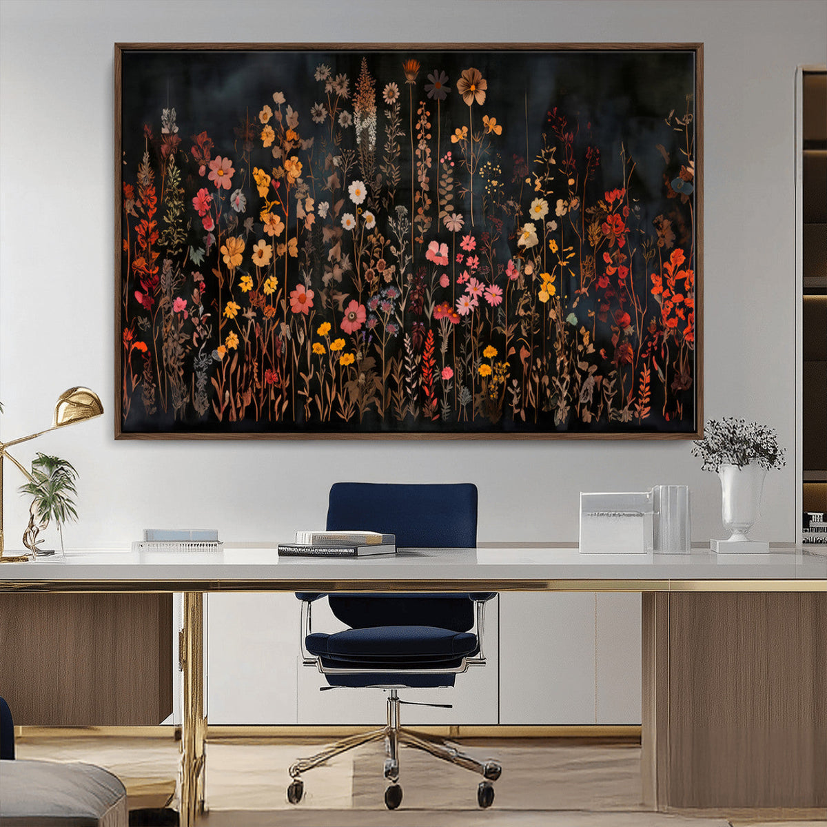 Large Floral Painting Print Illustration Flowers Canvas Wall