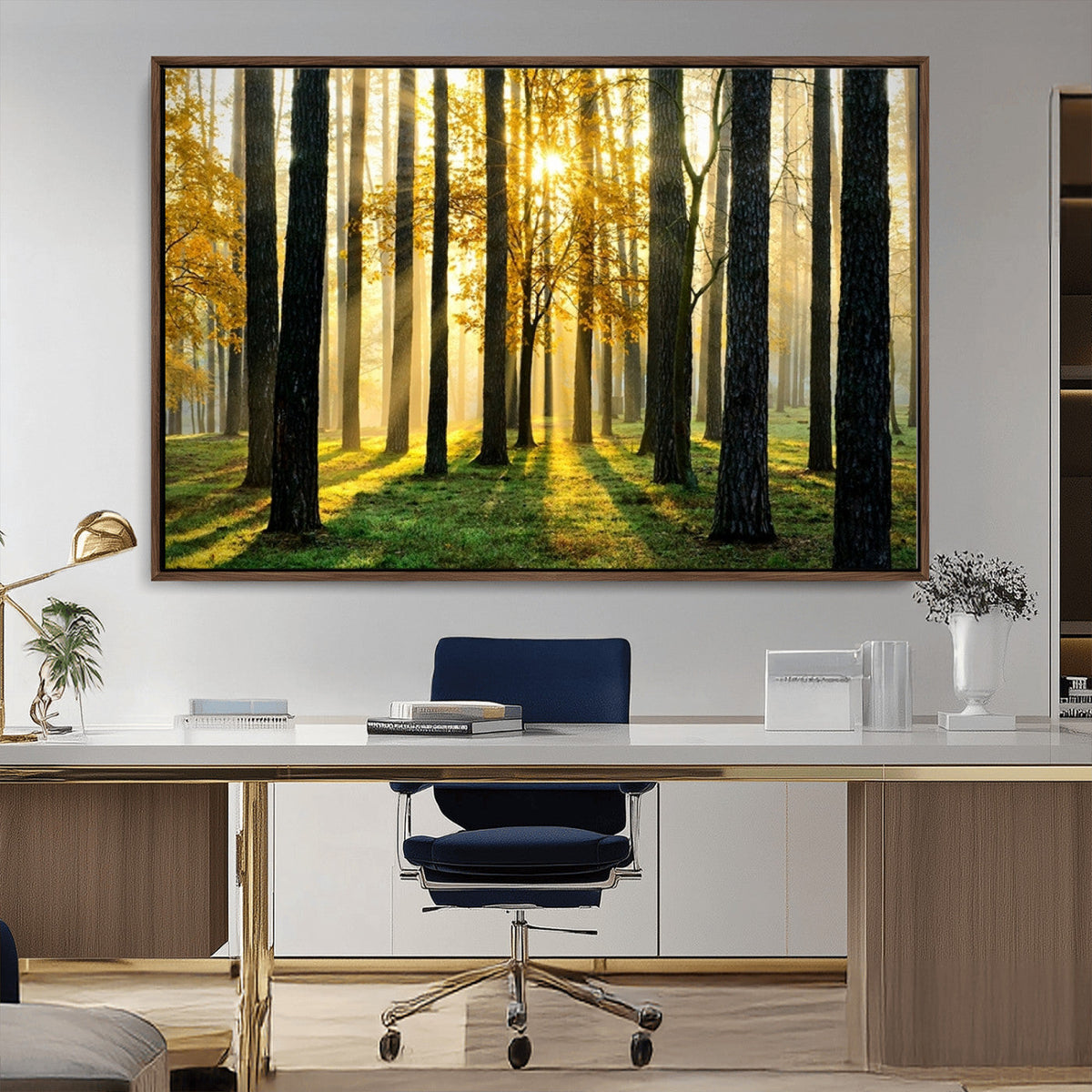 Sunlit Forest Wall Art Canvas Print – Large Framed Woodland